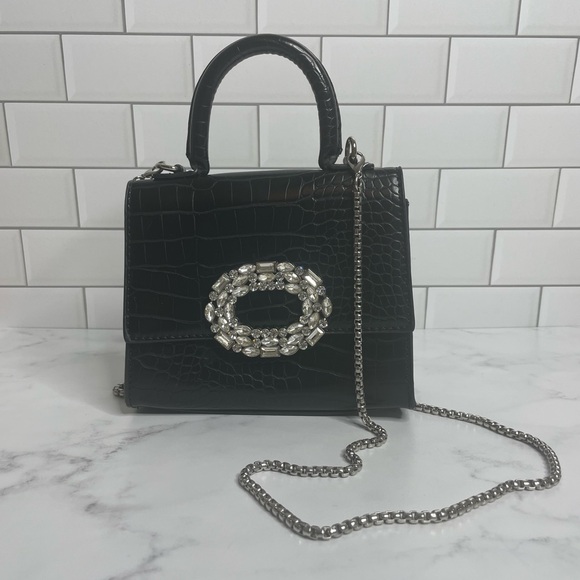 Bershka Black Mini Bag with Elegant Crystal Accents - Picture 4 of 10